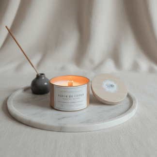 Bougie artisanale mèche bois crépitante pot métal rose gold couvercle bois